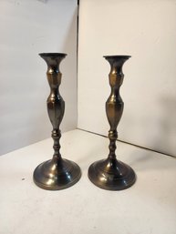 #45 Pair Of  Mid Century Brass Candle Holders