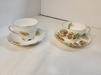 #55 Yellow Flower Teacups Both Beautiful