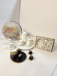 #75 3 Doll Toy Tea Sets And A Tin To Put Them In