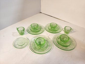 #81 Green Depression Glass Doll Tea Set