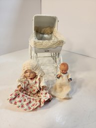 #85 Doll Toy Carriage With 2 Dolls