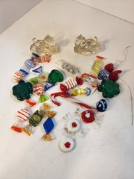 #88 Lot Of Blown Glass Candy And 2 Glass Horses