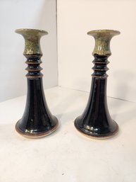 #90 2 Mid Century Pottery Candle Sticks