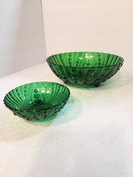 #92 2 Forrest Green Vintage Depression Glass Bowls