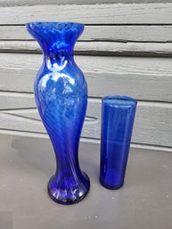 #107  2 Very Pretty Cobalt Blue Vases