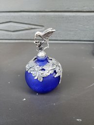 #109 Beautiful Cobalt Blue Glass Hummingbird Perfume Bottle