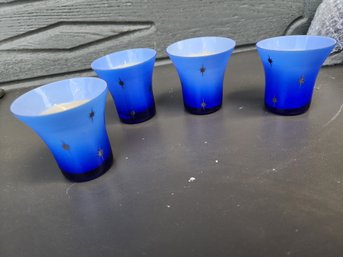 #110 4 Star Studded Blue And Gold Glass Votives