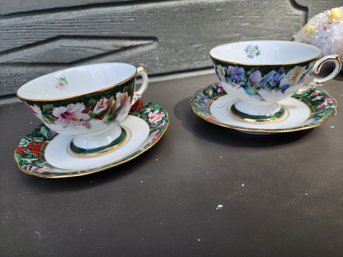 #112 2 Bradford Teacups With Hummingbird Theme.  Very Pretty