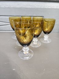 #117  Set Of 7 Fabulous  Cut To Color Gold Wine Glasses