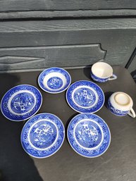 #120 Lot Of English Blue Willow  Antique Dishes