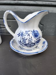 #128 Blue And White Porcelain Pitcher And Bowl