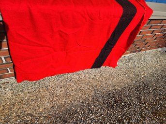 #134 Penny's Vintage Wool Red Blanket With Black Stripe.