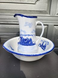 #139 Blue Cant Anglia Empire Ware Pitcher And Bowl Large Sized