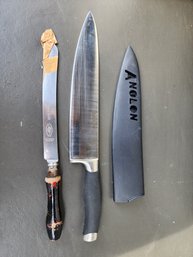 #144 Avalon Large Chef Knife With Sheath And Sheffield A.e. Thompson And Son Knife Antique
