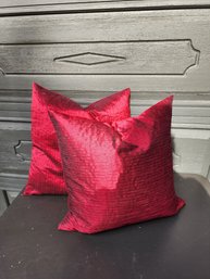 #154 Lot Of 2 Beautiful Down Filled Red Silk Pillows With Zippers