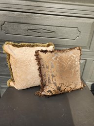 #155 Lot Of 2 Beautiful Gold Down Filled Throw Pillows