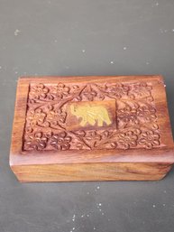 #161 Carved Wood Box With A Few Trinkets