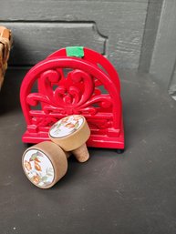 #167 Iron Napkin Holder And 2 Bottle Corks With Hummingbird Theme