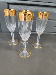 #173 Beautiful Set Of Gold Leaf Champagne Flutes From 1910
