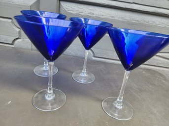 #176 4 Cobalt Blue Martini Glasses