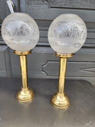 #177 Pair Of Vintage Dutch DHR Nautical Ships Lanterns Brass And Glass