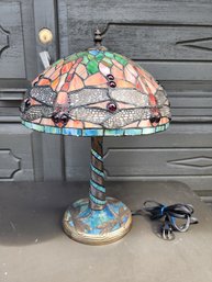 #179 Unmarked Vintage Stained Glass Dragon Fly Lamp.  Beautiful!