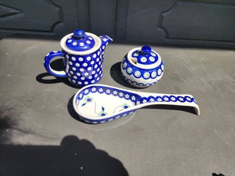 #187   Boleslaweic Polish Hand Made And Painted  Serving Pieces