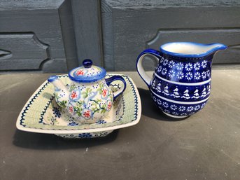 #188 3  Boleslaweic Polish Hand Made And Painted Beautiful Dishes