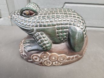 #198 Vintage Hand Carved Wooden Jin Chan Money Frog