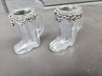#199 Pewter And Glass Boot Shot Glasses
