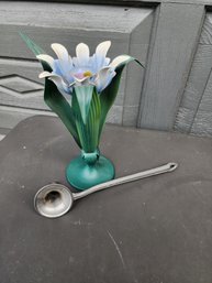 #204 Tole Flower Candle Holder And Pewter Candle Snuffer