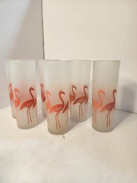 #208 Set Of 6 Mid Century Flamingo Ice Tea Glasses