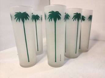 #209 Super Cool Set Of 7 Mid Century Palm Tree Ice Tea Glasses