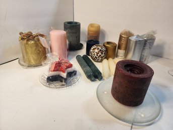 #214 Large Lot Of Candles And Candle Stand S