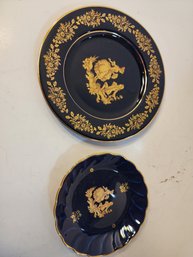 #223 2 La Reine Limoges France Blue And Gold Plates