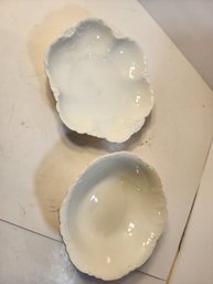 #229 2 Porcelain Simple And Elegant White Serving Bowls Vintage And Antique