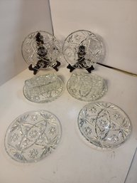 #235 6 Matching Crystal Dessert Plates And 2 Butter Dish Toppers