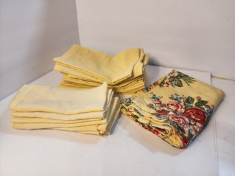 #54 Lot Of Lovely Linen Napkins And Cotton Table Topper