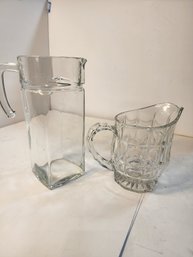 #95 2 Vintage Glass Pitchers  Art Deco And Depression Glass