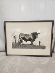 #4EM GENE MATRAS 1978 SIGNED  LIMITED EDITION PEN  AND INK PRINT OF PRIZE BULL 33/143