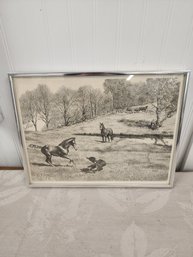 #7EM  GENE MATRAS ORIGINAL SKETCH OF HORSES AND DOG 12X16