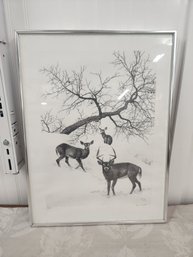 #9EM SIGNED GENE MATRAS PRINT OF DEER IN SNOW 44/250 18X24