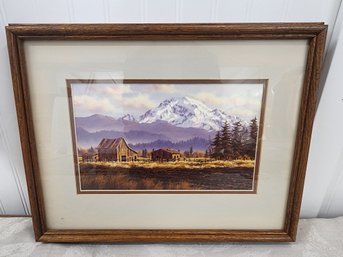 #32EM ORIGINAL RANDY VAN BEEK FRAMED OIL OF MOUNTAIN RANGE IN THE PACIFIC NW