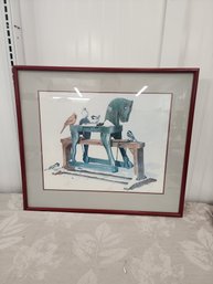 #41EM TOY HORSE AND CHICADEES SIGNED PRINT