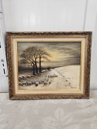 #45EM WINTERY SUNSET' ORIGINAL OIL BY SID WORRINGHAM