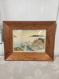 #46EM PRIMITIVE WATERCOLOR IN ICE THINK WOOD FRAME