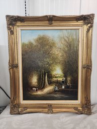 #49EM  ORIGINAL OIL BY SID WORRINGHAM  OF LADY ON SUNLIT PATH
