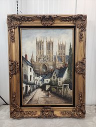 #53EM ORIGINAL SID WORRINGHAM OIL AINTING 'LINCOLN CATHEDRAL' 30X40