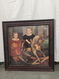 #105 VINTAGE PRINT OF KIDS ON TOY HORSE