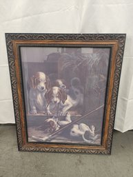#106 VINTAGE ART PRINT OF CUTE DOGS IN NICE FRAME